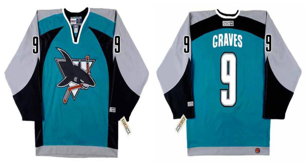 2019 Men San Jose Sharks 9 Graves blue CCM NHL jersey